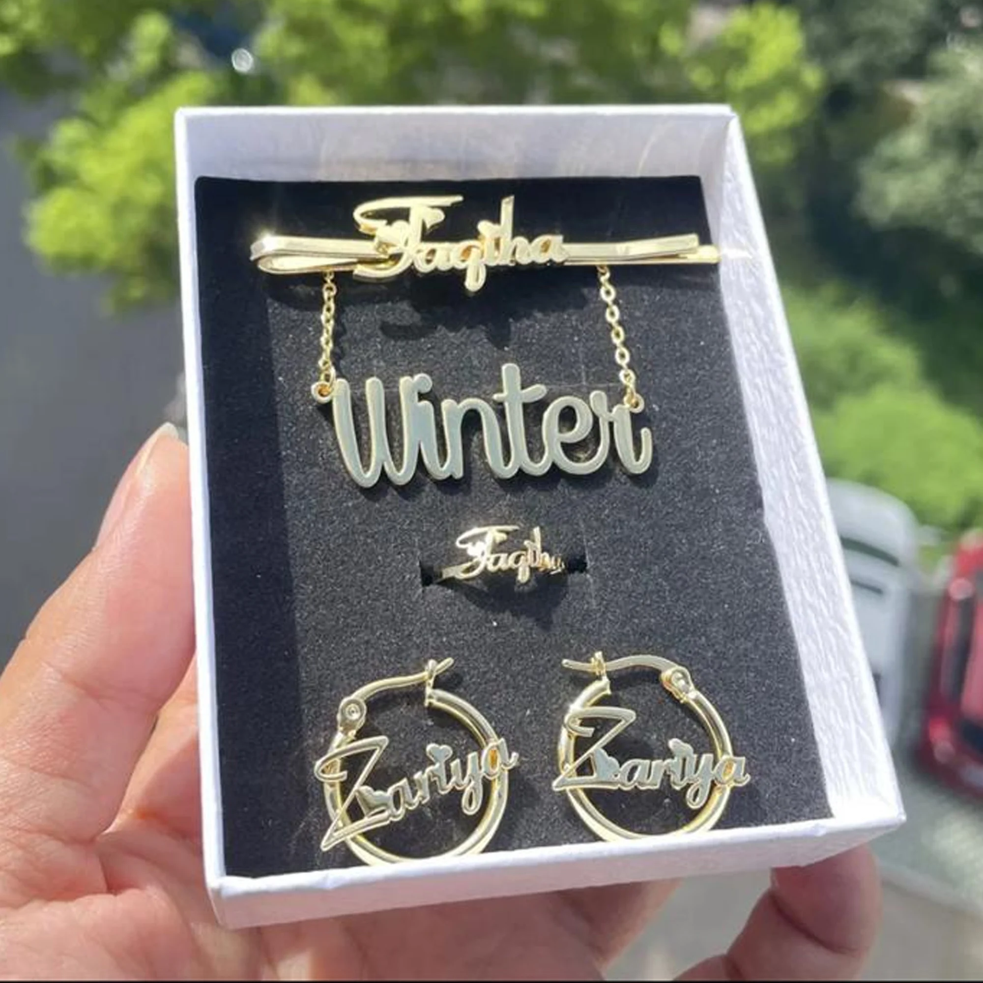 

Qitian Personalized Children's Jewelry Set Custom Name Necklace Bracelet Ring Hairpin Earring Stainless Steel Kids Birthday Gift