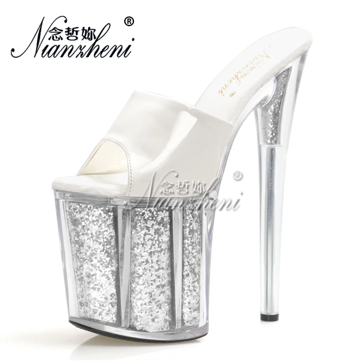 Nightclub 20cm Strip Pole Dance Platform Slippers Clear 8Inch Sexy Fetish High Stripper Heels Peep Toe Gothic Catwalk Women Shoe