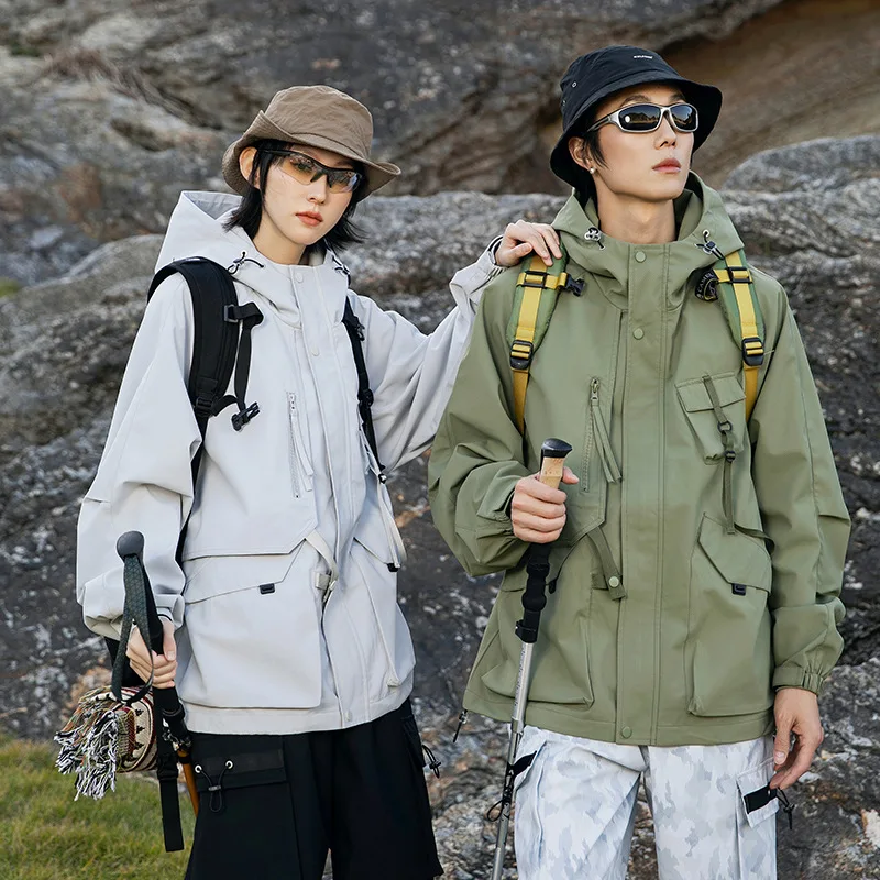 2025 new mountaineering outdoor sports windproof jacket men loose couple all-in-one waterproof jacket 2XL