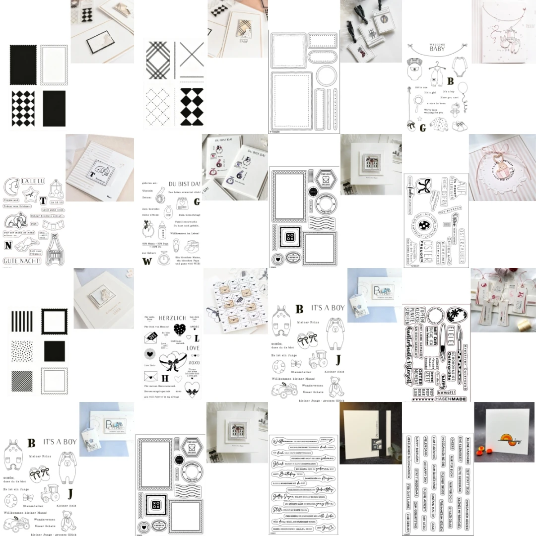 Clear Stamps for DIY Card Making, German Sentiment Text and Decorative Patterns, Scrapbooking, Journaling, Paper Craft Supplies