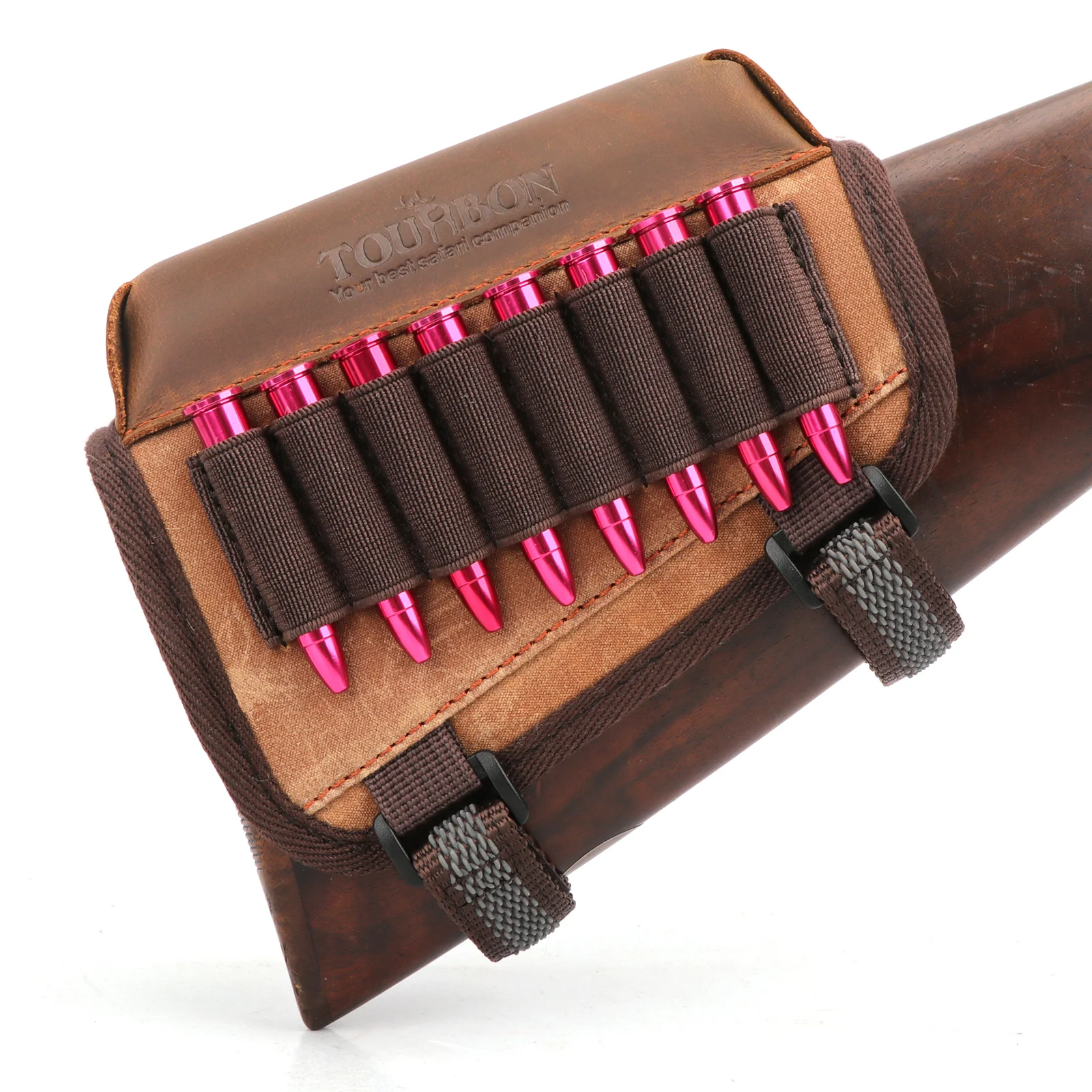 Tourbon Hunting Accessories Gun Rifle Butt Stock Cover Cheek Rest Riser Canvas with Cartridges Holder Carrier .306,.30-08 Brown