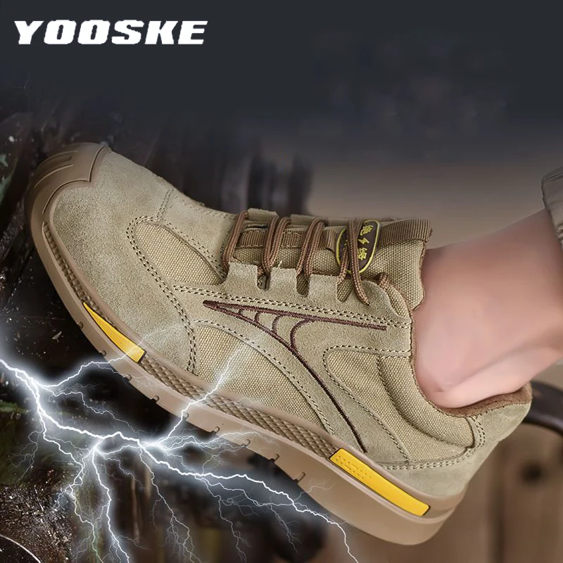 Men's Safety Shoes Summer Breathable Lightweight Sneakers Insulated 6KV Anti Smashing Anti Piercing Steel Toe Work Shoes