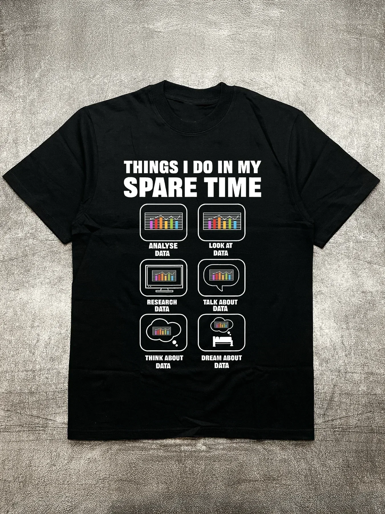 

Summer Woem Men's Black 200G Cotton Heat Transfer Printed Crew Neck Short Sleeve T-Shirt - Fun Data Processing Theme Pattern Tee