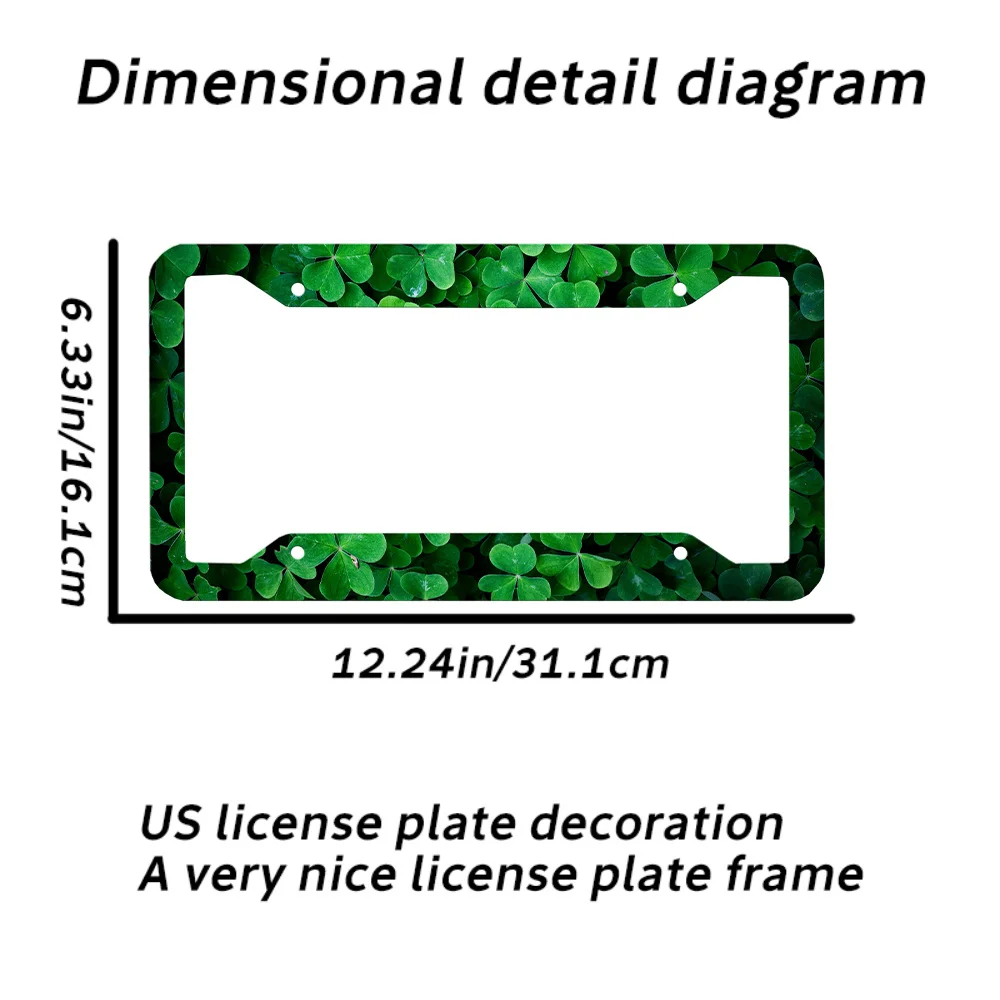 2-Pack Lucky Grass St Patrick Aluminum License Plate Frame 12x6 Inches, Universal Fit with 4-Hole Mounting and Screws