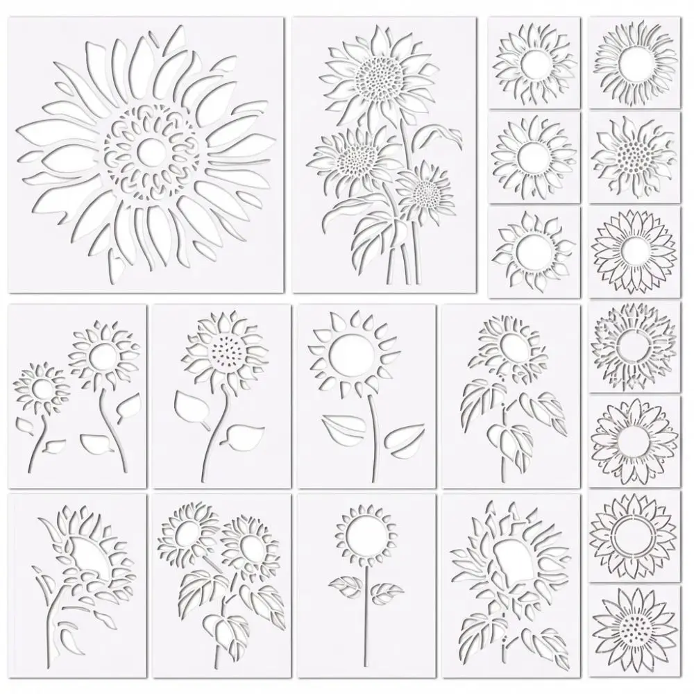 Creative Sunflower Shape DIY Painting Stencil Set Reusable Hollow Painting Templates PET Washable Craft Stencils Card Making