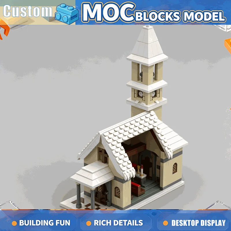 1375PCS Winter Village Church MOC Building Blocks DIY Assembly Architecture Model Creative Educational Gift Collection Display