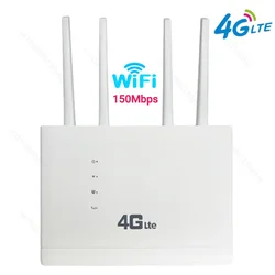 US/EU Plug WiFi Router 150Mbps Networking Modem External Antenna SIM Card 4G Wireless Router 4 Network Ports for Home Office