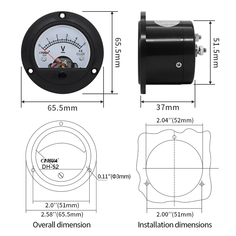 SO-52/DH-52 DC Anlog Voltmeter 1V2V3V5V10V15V20V30V50V100V150V200V250V300V450V500V voltage panel meter,factory direct sales.