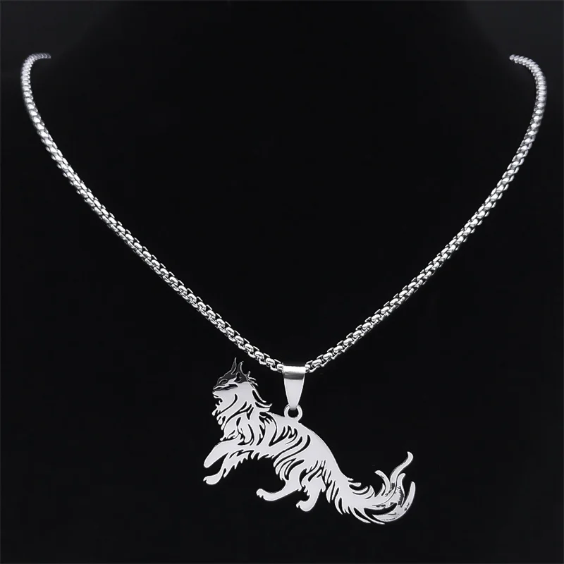 Cute Fashion Female Animal Cat Pet Necklace Stainless Steel Cat Pendant Necklace Jewelry collar aceroinoxidable mujer N2101S01