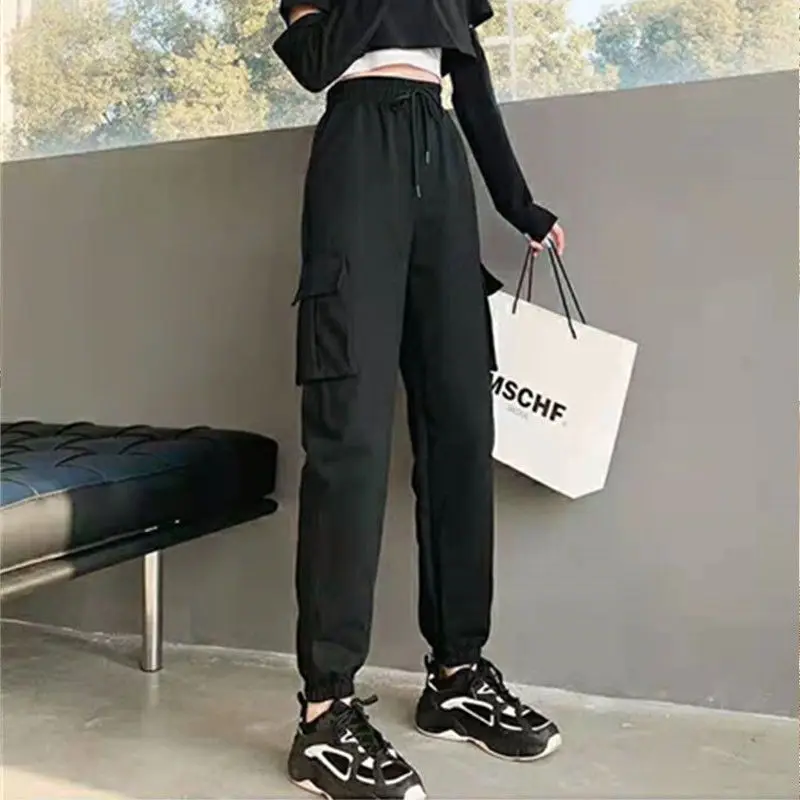 

Women's Clothing Cargo Elastic High Waist Commuter SpringSummer Casual Solid Color Pockets Trousers Bloomers Drawstring Pants