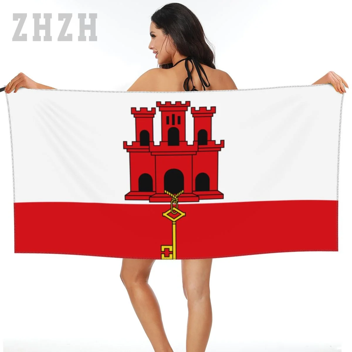 More Design Gibraltar Flag Emblem Bath Towel Quick dry Microfiber Absorbing Soft Water Breathable Beach Swimming Bathroom