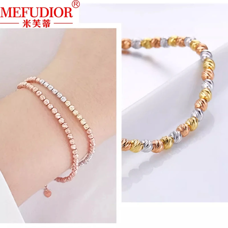 18K Colorful Gold Bracelets 2mm Round Beads 16-20cm Chain Adjustable Bracelet For Woman Men Fashion Jewelry Wedding Party Gift