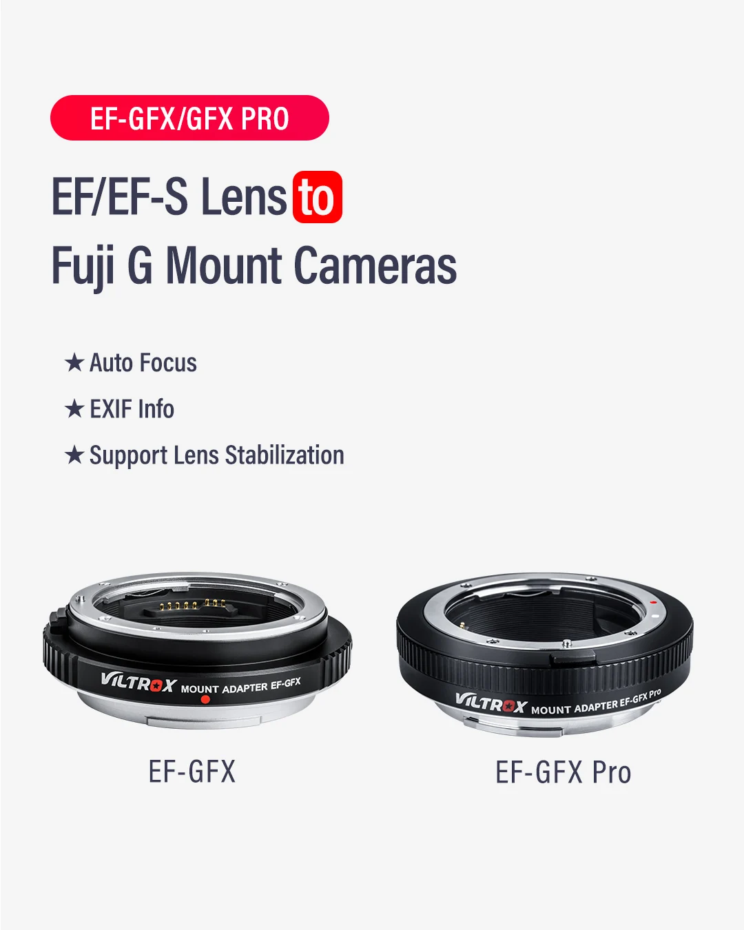 VILTROX EF-GFX Pro Auto Focus Medium Frame Lens Adapter for Canon EF EF-S Lens to Fujifilm Fuji G Mount Camera GFX 50SII 50R GFX