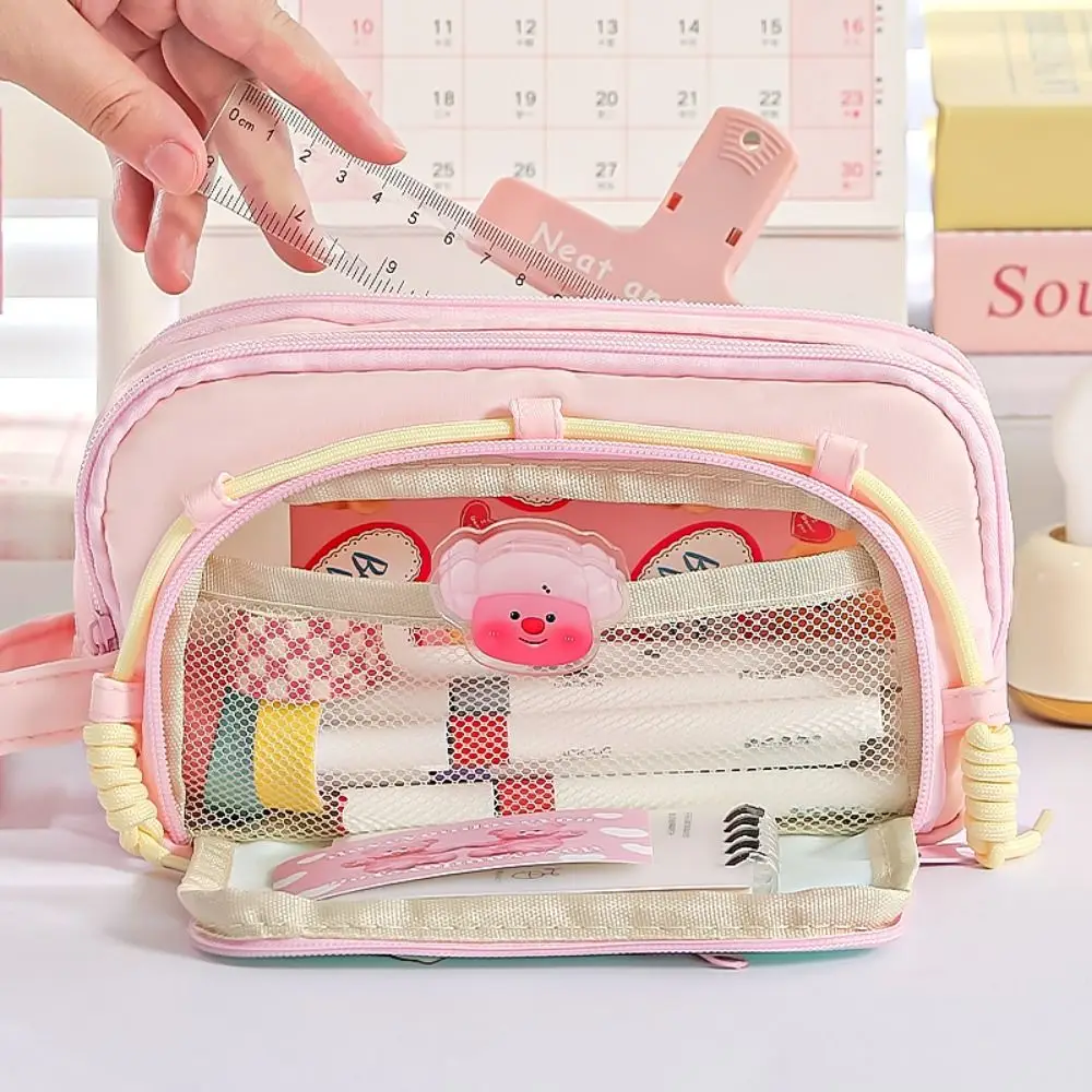 

New Contrast Color Pen Bag Dachshund Four-Layer Pencil Case Large Capacity Handheld Pen Box School Office