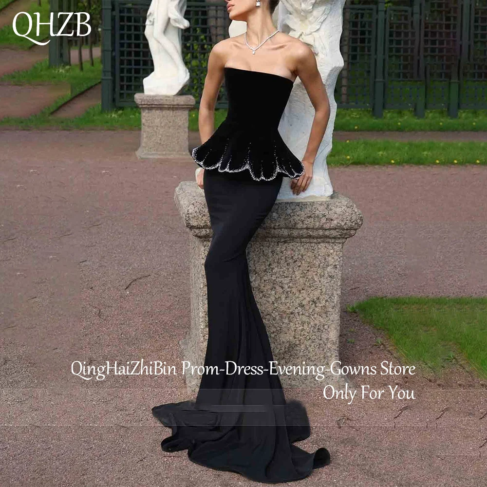 

Customized Black Long Mermaid Evening Dresses for Special Occasions Strapless Floor-Length Sweep Train Gala Party Dress 2025