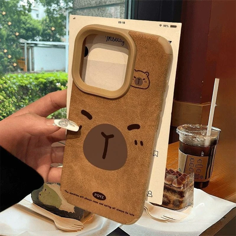 

PU Leather Cover For OPPO Reno 15C 15 14 13 12 11 9 6 Pro 8 Find X9 X8 Ultra X8S Pro Cute Capybara Brown Suede Phone Case