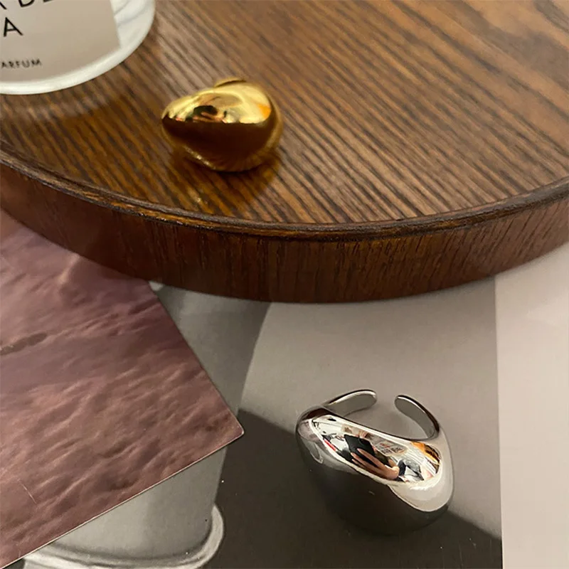 Foxanry Silver Color Simple Personality Creative Classic Cuff Rings For Women Couples Smooth Irregular Geometric Party Jewelry