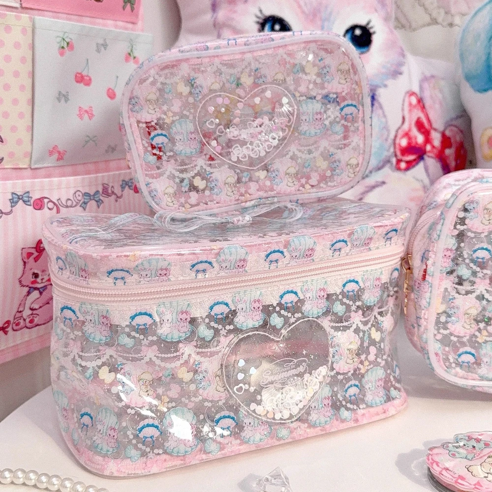 Cartoon Anime Sweet Cosmetic Bag Cute Transparent Pvc Glitter Storage Bag Swimming Waterproof Hand Bags for Women