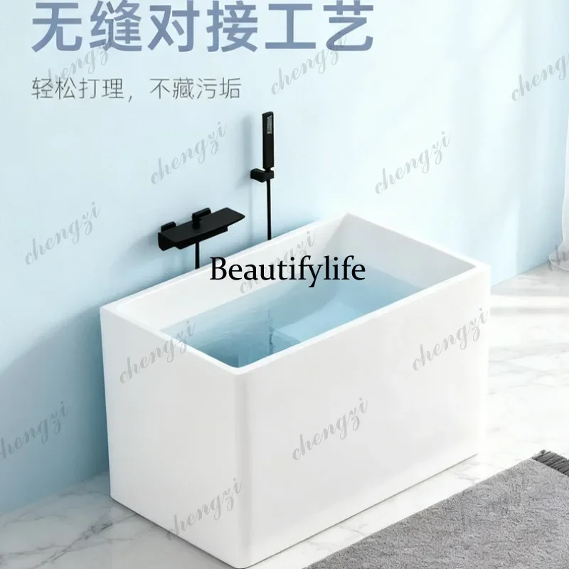 M07 Acrylic household deep bubble mini square bathtub independent integrated movable bath basin