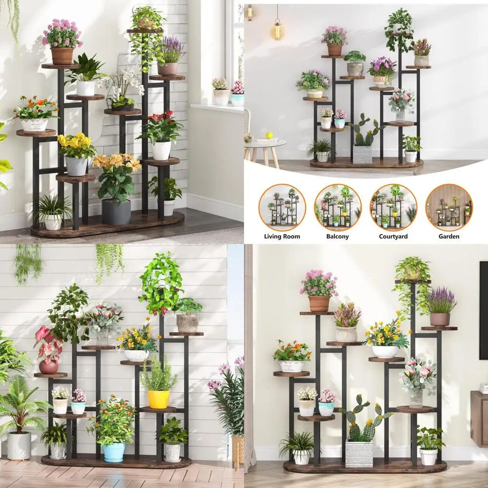 

Multi-Tiered Indoor Plant Stand for 11 Potted Plants, Tall Flower Rack Display Holder Organizer