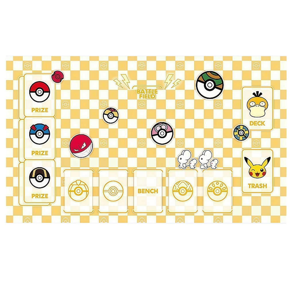 

600x350x2mm Diy Psyduck Pikachu Rubber Play Mat Self Made Pokemon Maushold Battle Mat Animation PTCG Anti-slip Card Pad