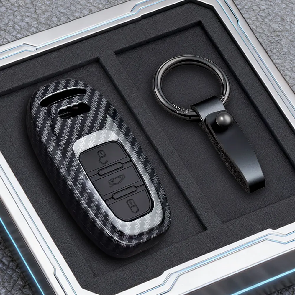 ABS Carbon Car Key Case Cover For Audi A1 A3 8P A4 B8 B9 A5 A6 C7 A7 A8 Q3 Q5 Q7 Q8 C8 D5 4M RS3 S4 S5 S7 TT E-tron Keychain - view 5