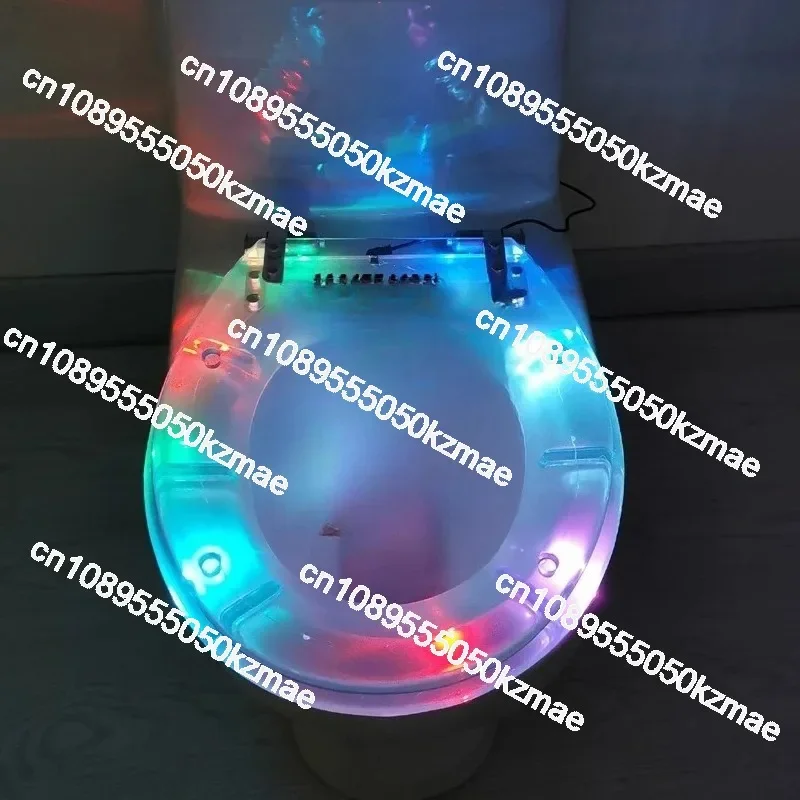 Transparent Mermaid Toilet Seat with LED Light, Stainless Steel Buffer Hinge, Quick Release OUV Cover