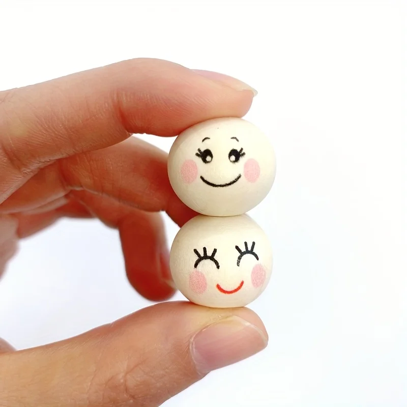 20 Stück Holzperlen mit lächelndem Gesicht für die Herstellung von kreativen DIY-handgefertigten Perlen-Bastelzubehör – Detail 4