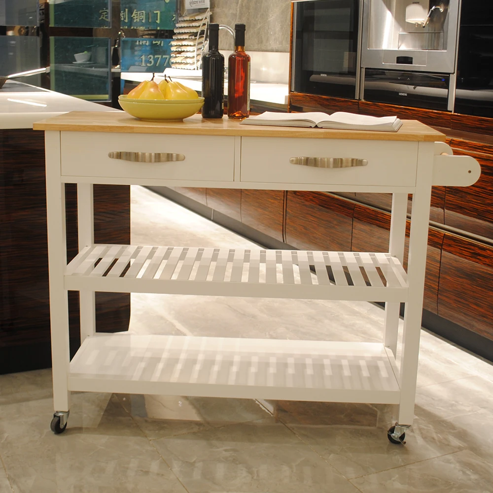 Mobile Kitchen Island with Two Lockable Wheels, Simple Design for Storing, Two Drawers Give Unique Storage for Special Utensil.