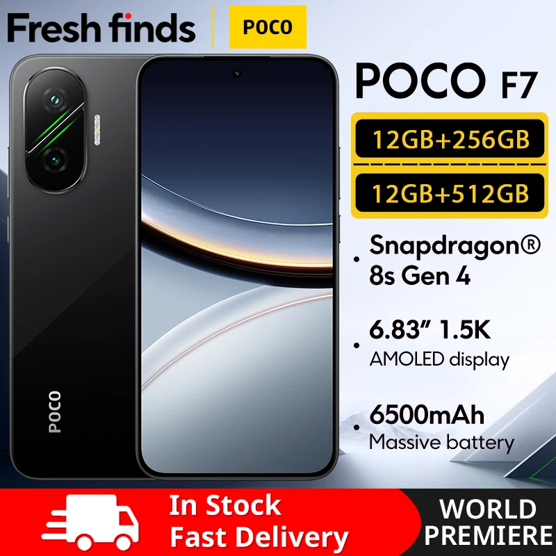 【العرض الأول في العالم】POCO F7 5G الإصدار العالمي للهواتف الذكية Snapdragon ®   بطارية 8s Gen 4 6500mAh 6.83 بوصة 1.5K AMOLED 50MP كاميرا OIS NF