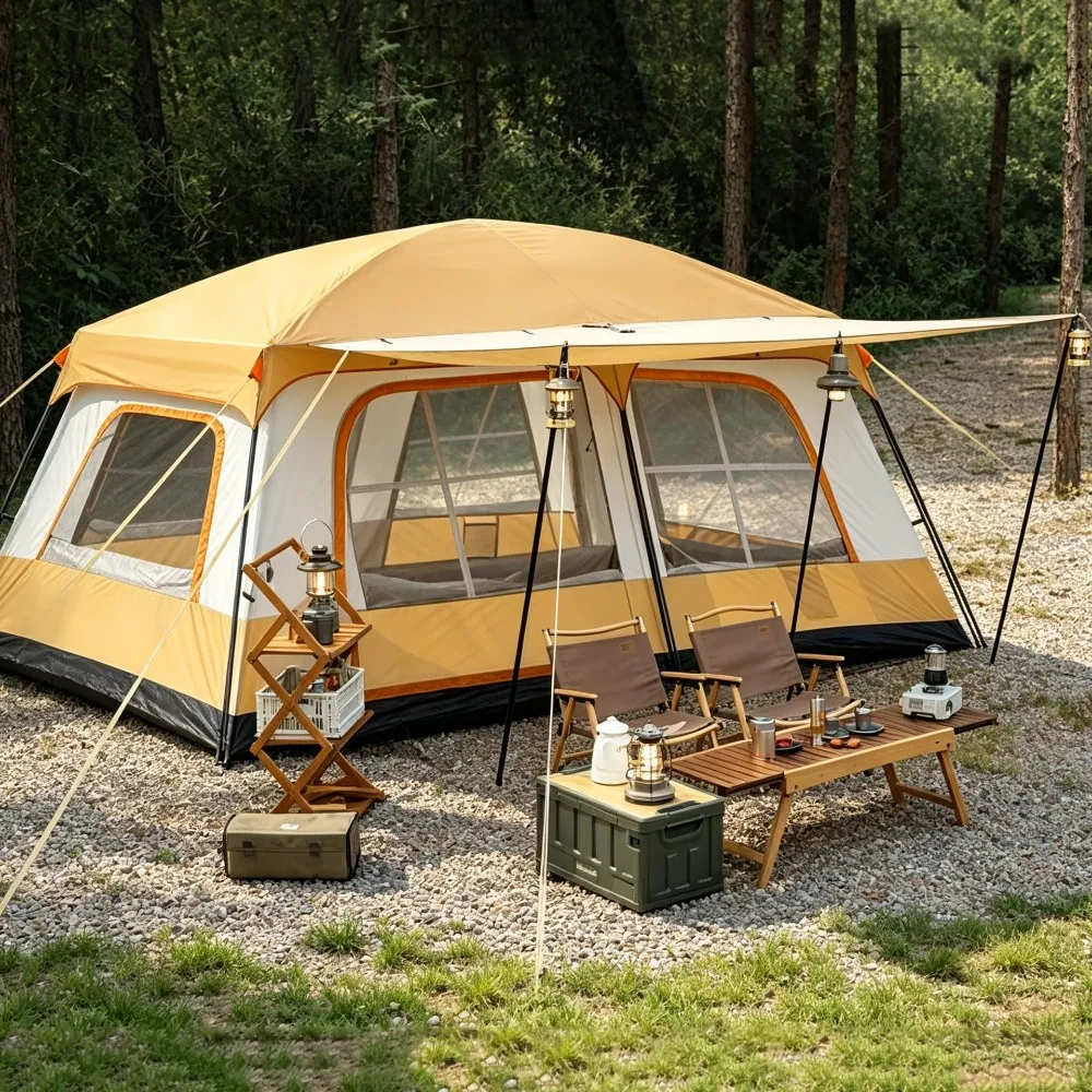 Tenda da campeggio per famiglie, adatta a 2-4 persone, di grandi dimensioni, con due stanze, ideale per campeggio all’aperto, con protezione dai raggi UV e telo impermeabile, perfetta per i viaggi.