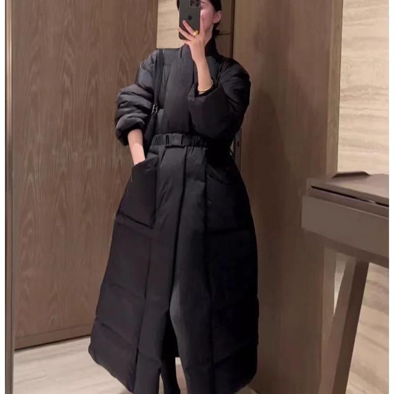 المرأة سترة طويلة أسفل 2025 خريف/شتاء عصري أنيق الخصر تحديد التخسيس طول الركبة سميكة معطف دافئ العصرية #3