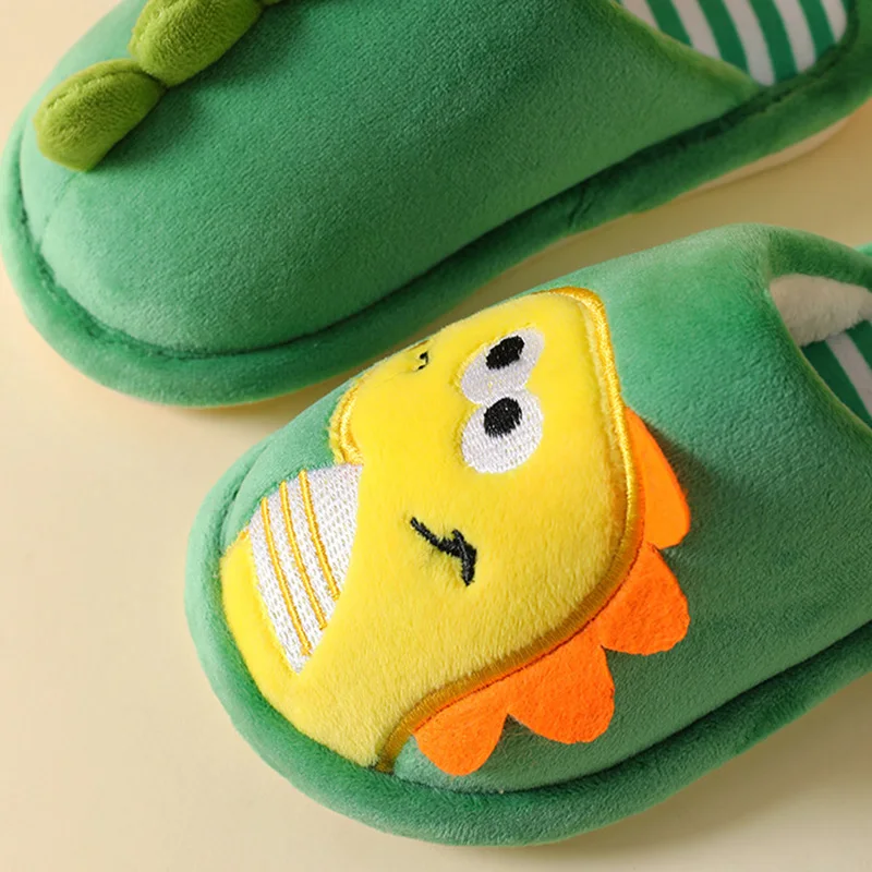 1-12T Winter Autumn Non-Slip Warm Children Slippers Home Cartoon Dinosaur Girl Shoes Soft Sole Baby Boys Fuzzy Slip-On Slippers