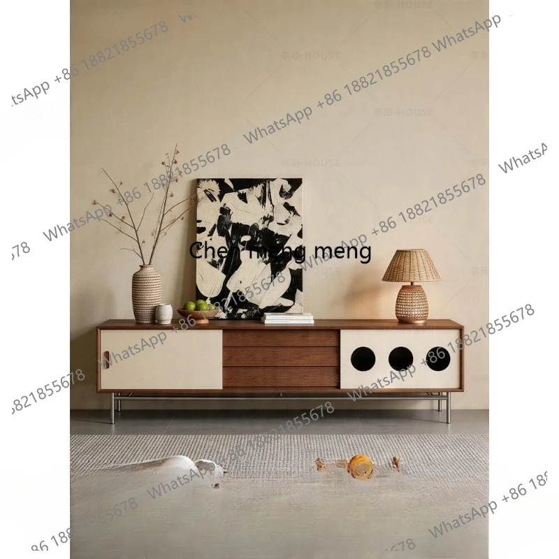 Medieval solid wood TV cabinet, living room home Bauhaus French retro storage locker integrated