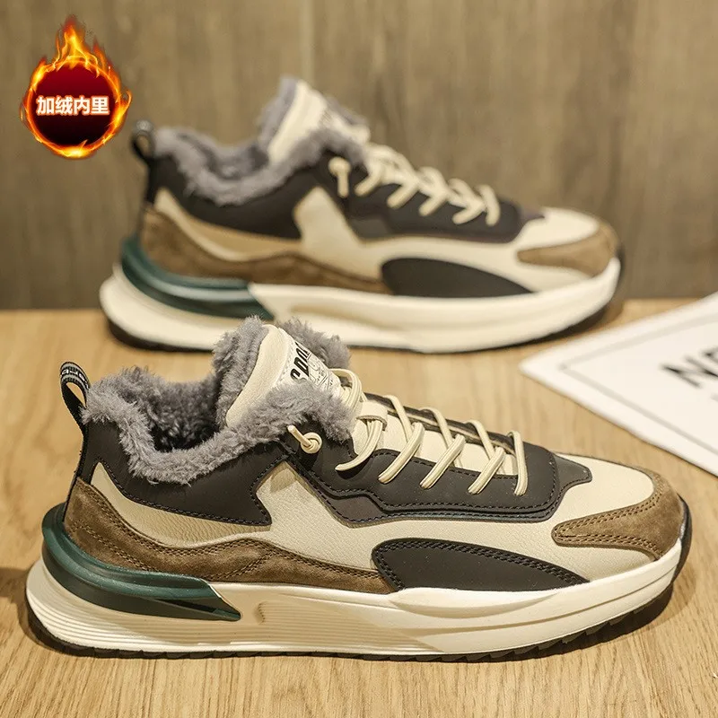 Men's shoes winter add cashmere warm cotton shoes students leisure sports running tourism increase  fashion sneakers shoes C1336