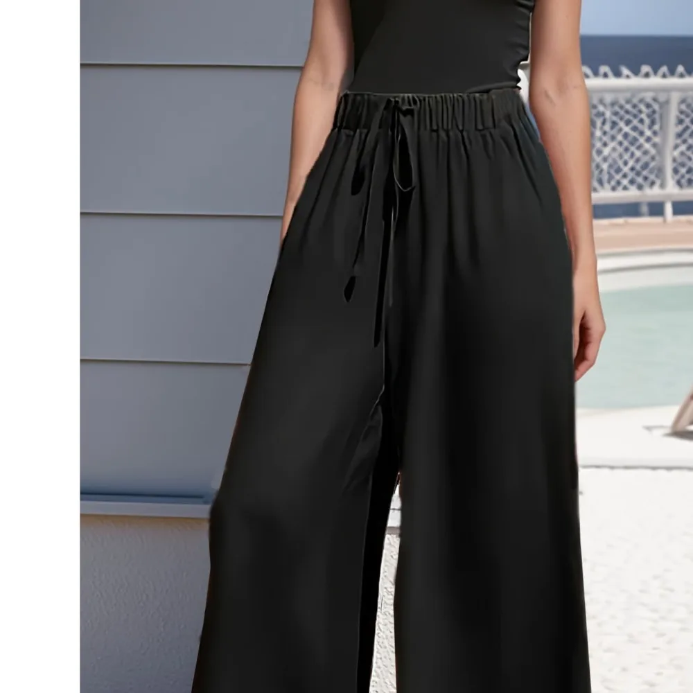 السيدات الجديدة بلون واسعة الساق فضفاضة الرباط عالية الخصر بنطلون مريح التنقل أسلوب بسيط عادية كل مباراة العصرية #4