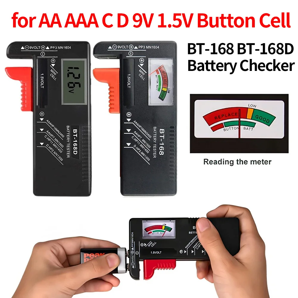 1/2Pcs BT-168 /BT-168D Digital Battery Tester LCD Display for AA /AAA/C/D/9V/1.5V Button Cell Battery Checker Volt Measure