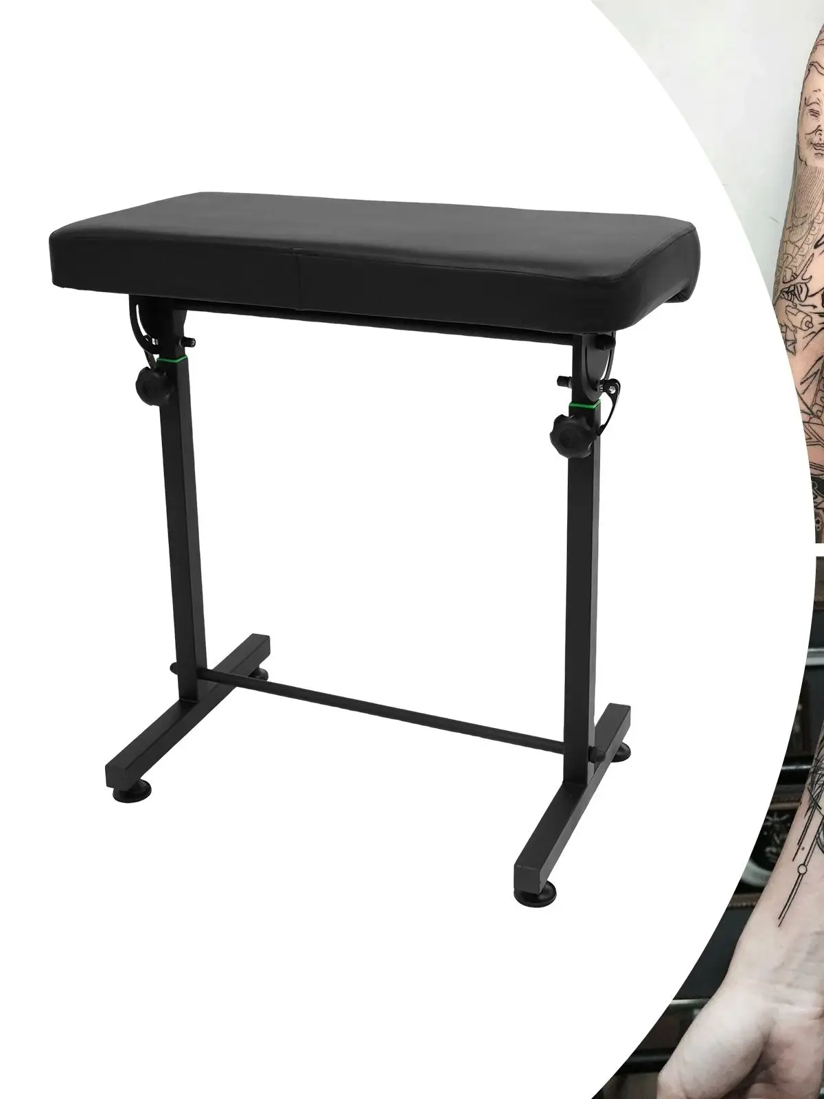 Support d'accoudoir de tatouage 180 ° Accoudoir rembourré en éponge inclinable, hauteur réglable 69-102cm, Support de jambe, capacité 30kg