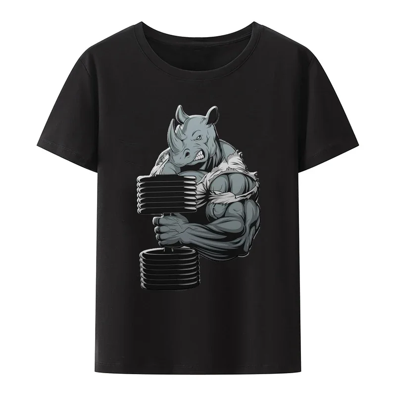 

Original Retro Design Muscle Baesl Thick Tinplate Print Gym T Shirt Rhinoceros Weightlifting Clothing Tops Shirts for Men