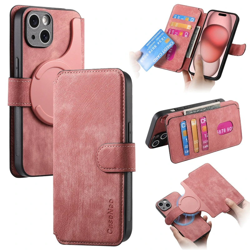 Flip PU-Leder Kartenhalter-Hülle für iPhone 18 17 16 15 14 13 12 11 Pro Max 17E 16E Magnetische 2-in-1 Vollschutz-Brieftaschenhülle