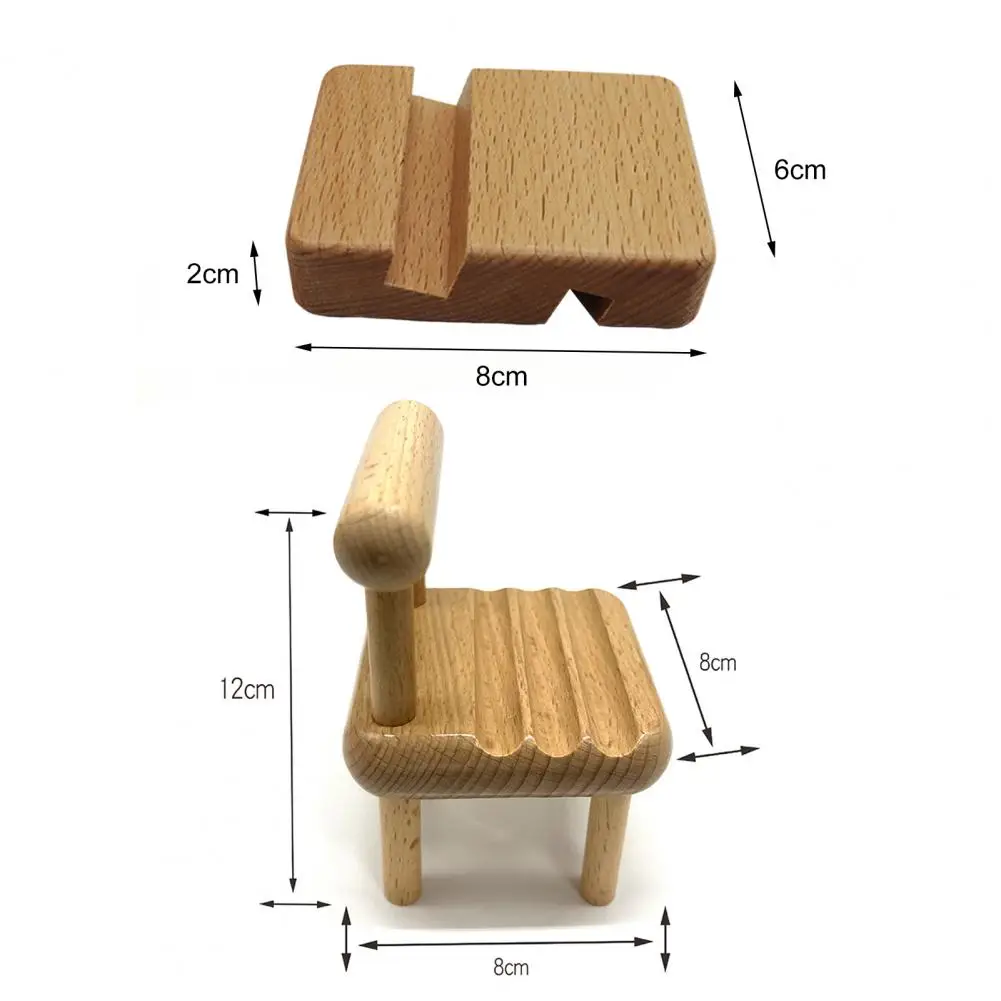 Practical Reusable Universal Portable Beech Wood Chair Design Phone Holder Mount Stand Mobile Phone Bracket Decoration