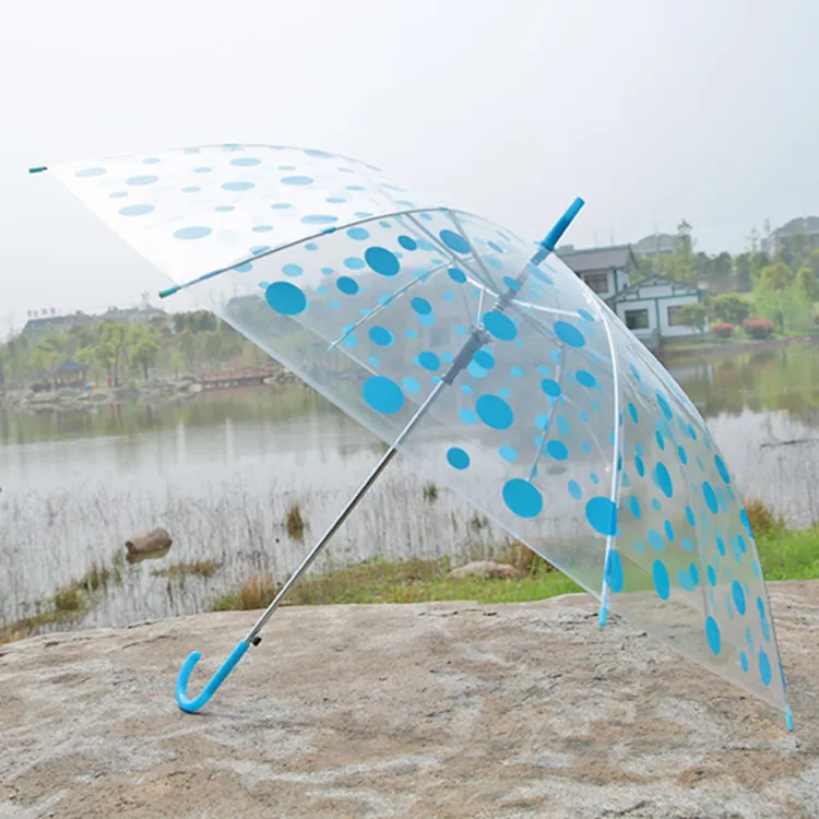 Adult Rainny Transparent Clear Umbrella Multicolor Dot Printed PVC Umbrellas Long Handle Rainproof Umbrellas for Kids