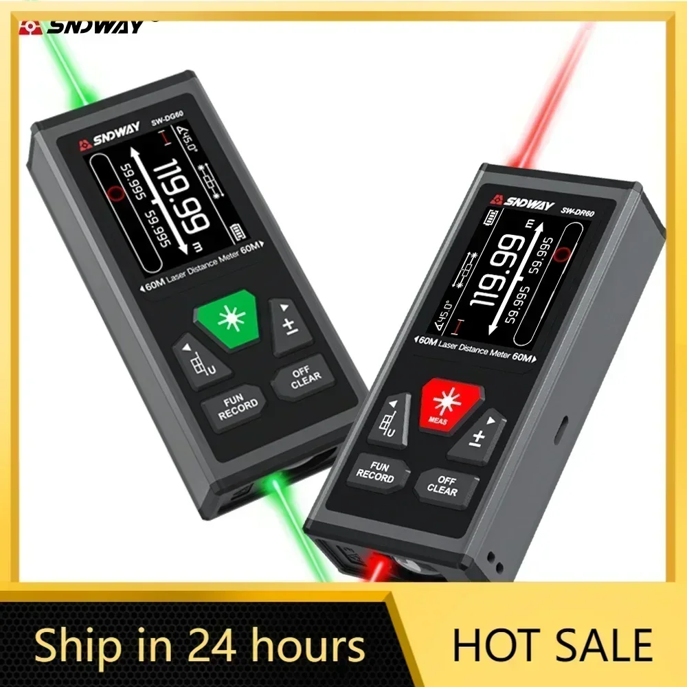 SNDWAY New Dual Laser Rangefinder 60M 100M Bilateral Laser Distance Meter with Electronic Angle ,Rechargeable,Magnetism,M/in/Ft