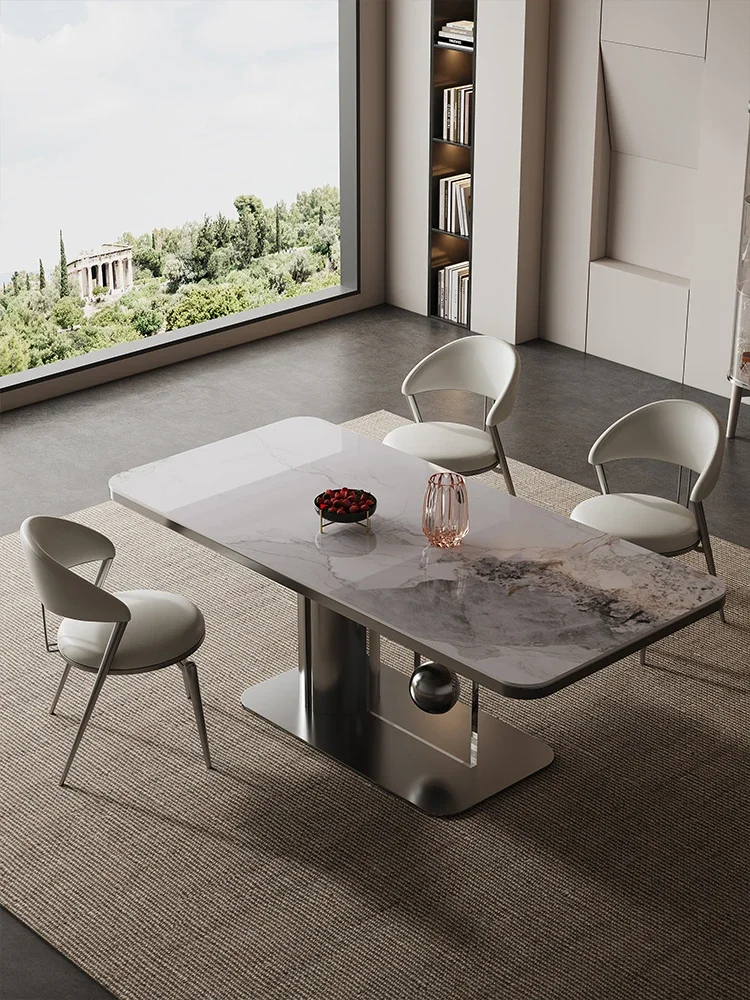 Light luxury rock slab dining table Luxury stone Italian home high-end designer Microcrystalline stone small apartment