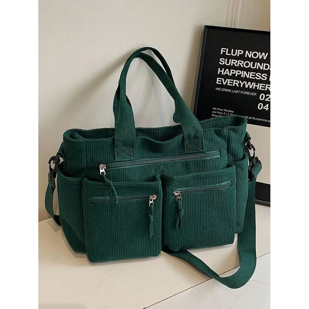 

Autumn Winter Large Capacity Women Corduroy Shoulder Tote Bag, Fits Laptop Clothes, Casual Style, Tote Bags For Students, Multi