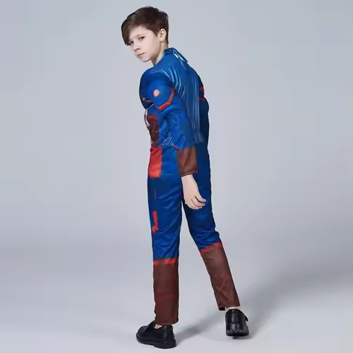 Captain America Muscle Costume Superhero Captain America Muscle Cosplay Jumpsuit Shield Halloween Carnival Party Costume for Kid - Image 4