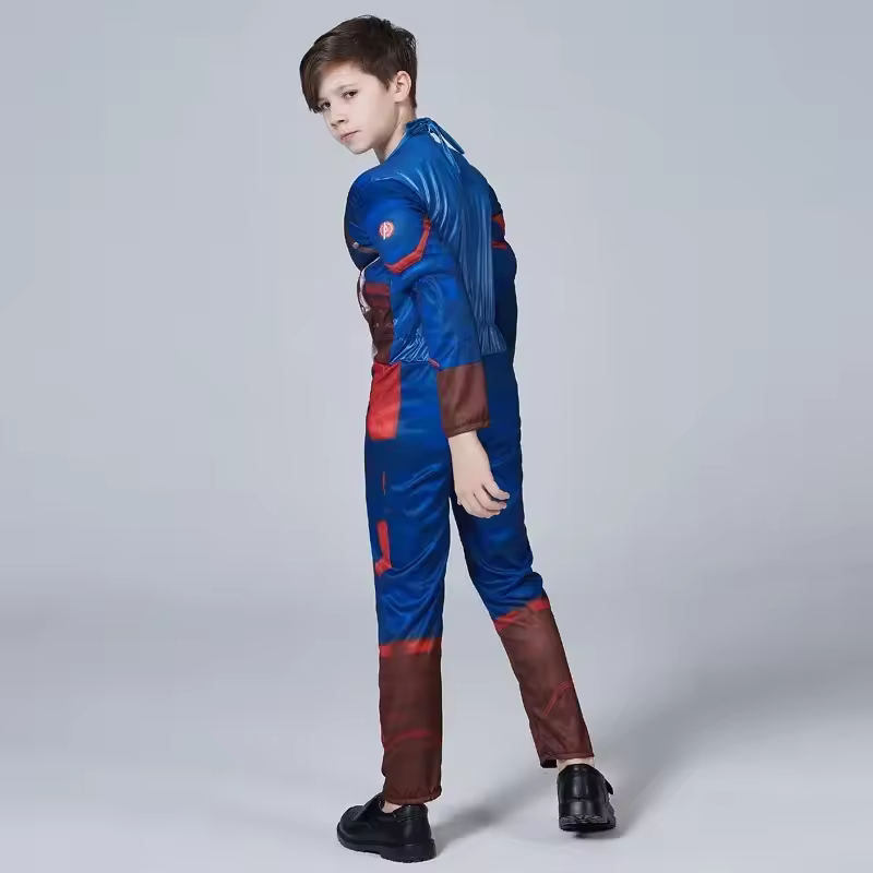 Captain America Muscle Costume Superhero Captain America Muscle Cosplay Jumpsuit Shield Halloween Carnival Party Costume for Kid - Image 4