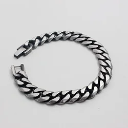 Black Bracelet Male Stainless Steel Cuban Chain on Hand Hip Hop Fashion Bracelet Vintage Gift for Men Accessories Jewelry