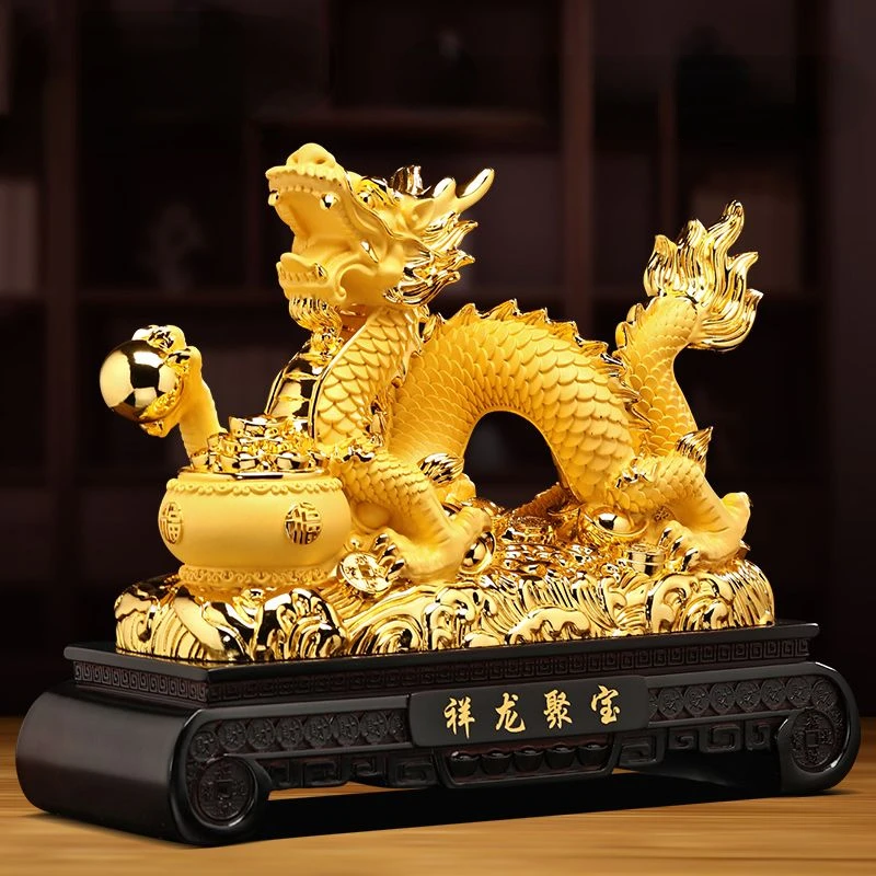 

Wealth Attract Lucky Xianglong Jubao Zhaocai Jinlong Ornaments Gift for Living Room Foyer Office Decoration