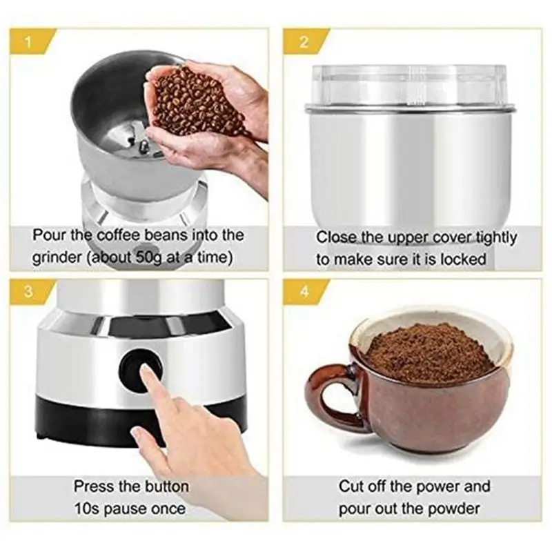

(AIMA) Coffee Grinder Electric Portabl Household Pepper Legumes Bean Grinding Machine Stainless Kitchen Grain Chopper EU Plug
